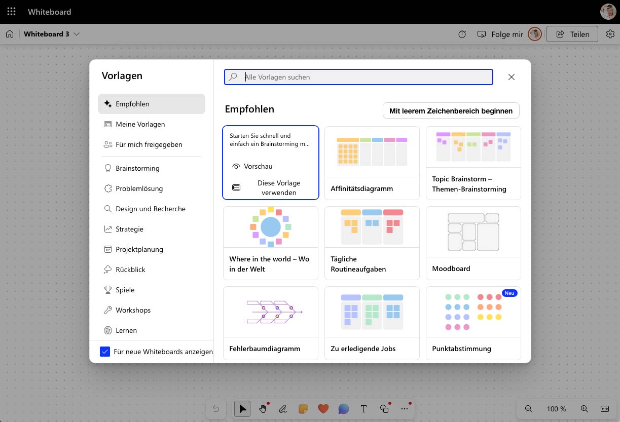 Screenshot von Microsoft Whiteboard für Teams